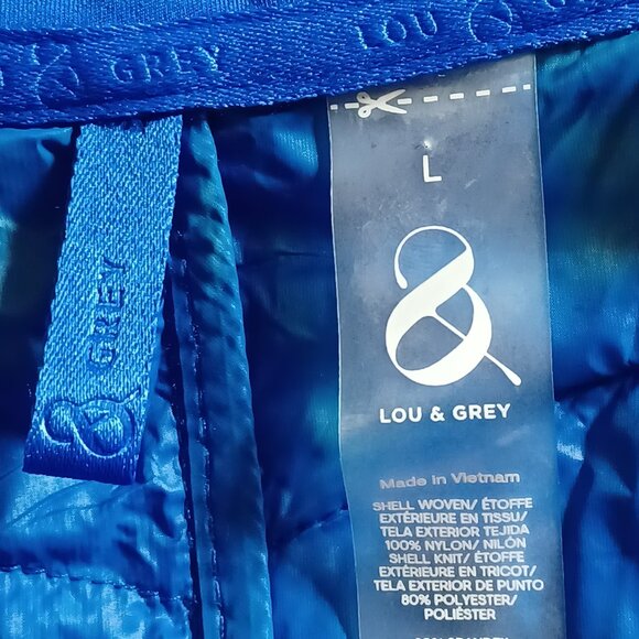 EUC Lou & Grey Electric Blue Chevron Hooded Puffer Jacket Size Large - Picture 4 of 5